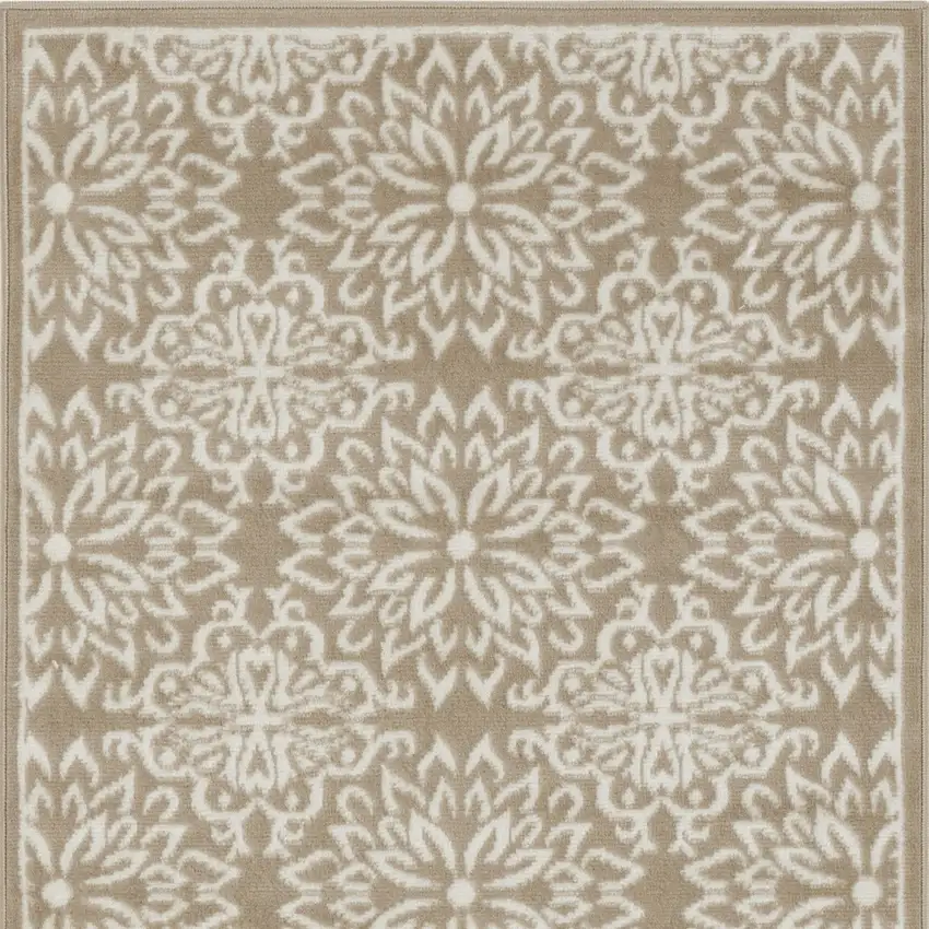 Taupe and Ivory Floral Area Rug Photo 5