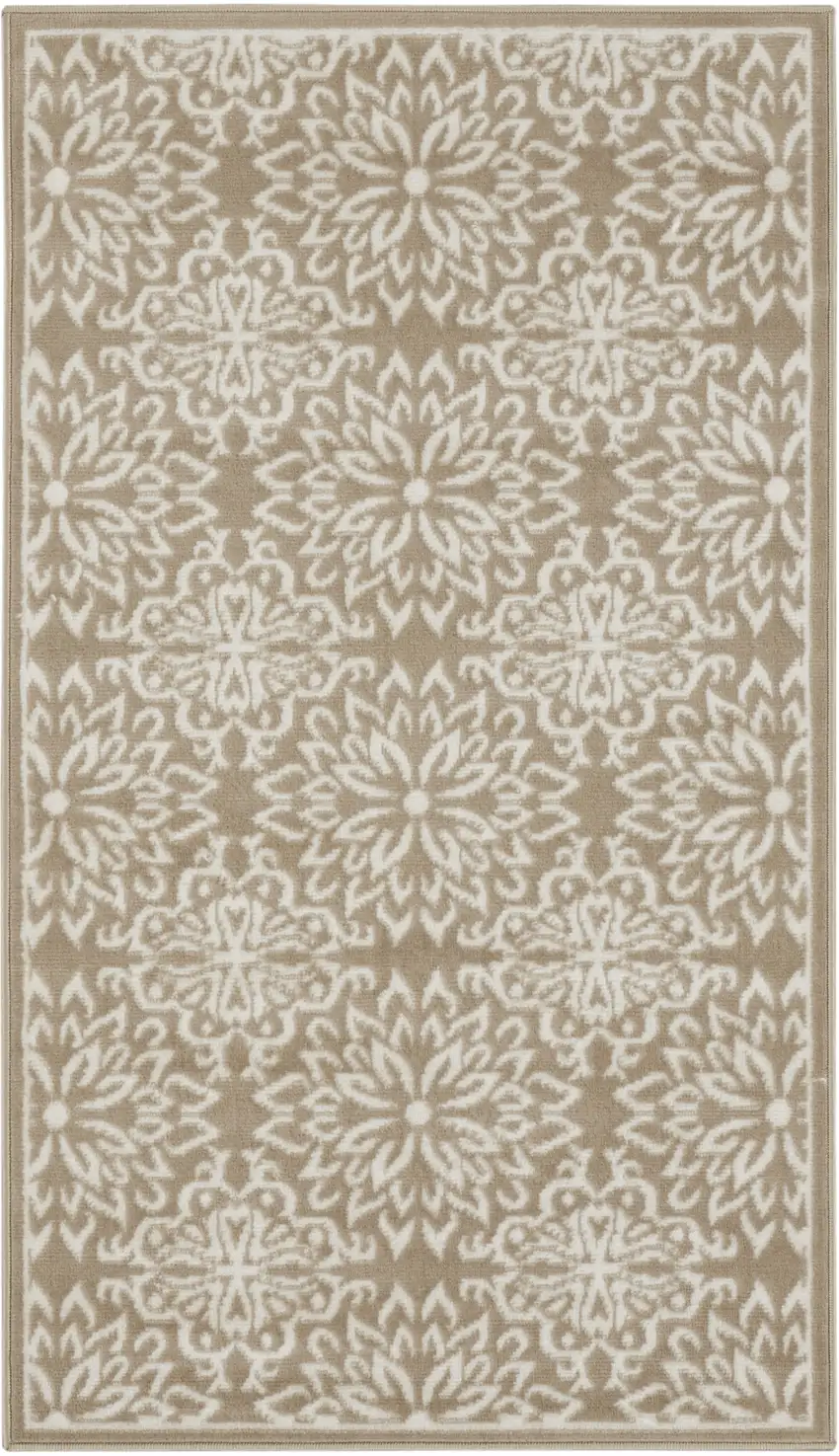 Taupe and Ivory Floral Area Rug Photo 2