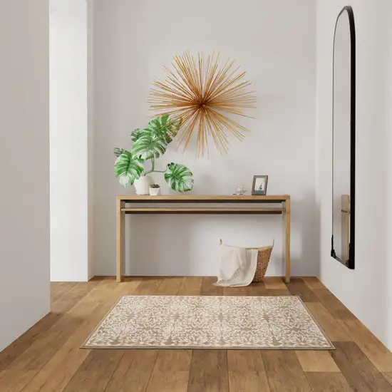 Taupe and Ivory Floral Area Rug Photo 6