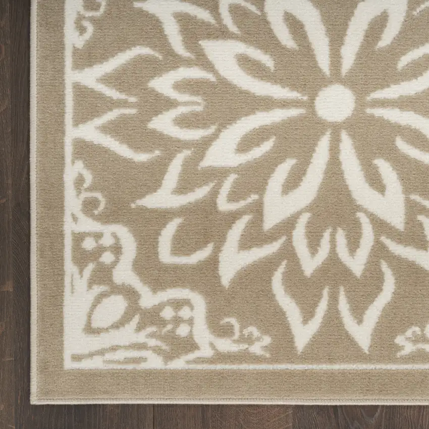 Taupe and Ivory Floral Area Rug Photo 8