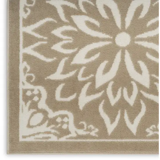 Taupe and Ivory Floral Medallion Non Skid Area Rug Photo 8