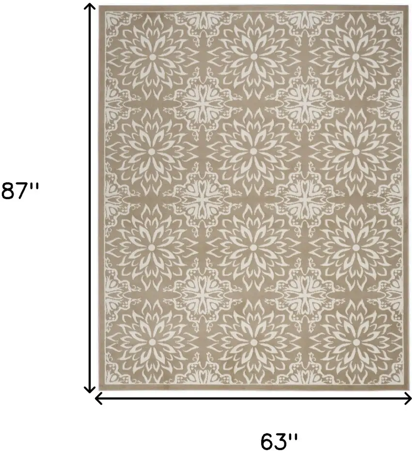 Taupe and Ivory Floral Medallion Non Skid Area Rug Photo 3