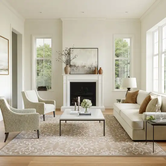 Taupe and Ivory Floral Non Skid Area Rug Photo 3