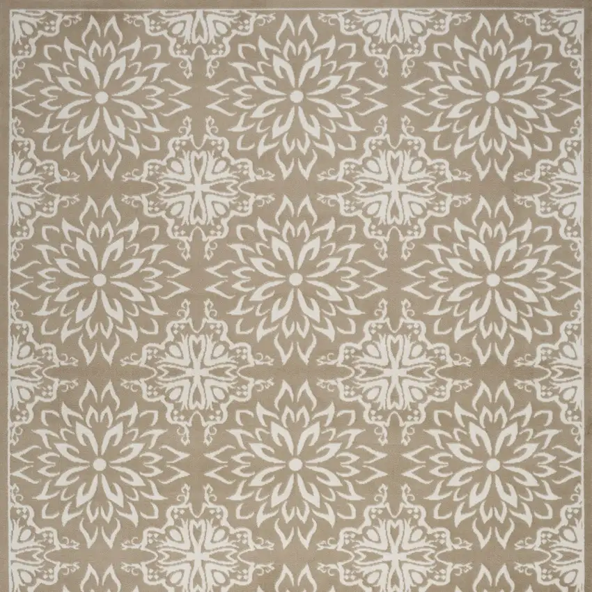 Taupe and Ivory Floral Non Skid Area Rug Photo 9