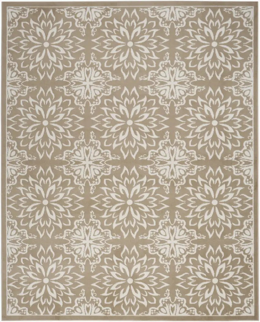 Taupe and Ivory Floral Non Skid Area Rug Photo 2