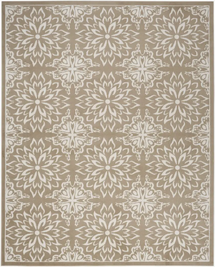 Taupe and Ivory Floral Non Skid Area Rug Photo 4