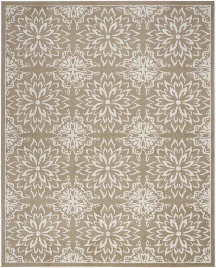 Taupe and Ivory Floral Non Skid Area Rug Photo 1