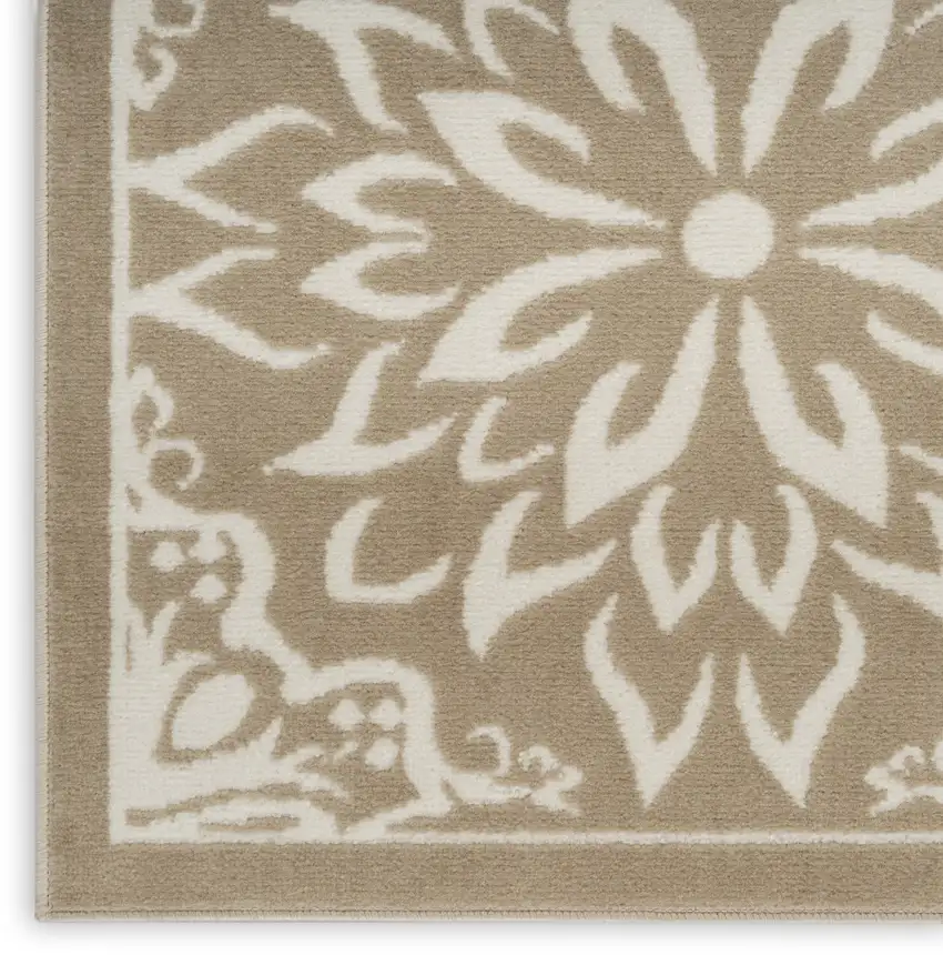 Taupe and Ivory Floral Non Skid Area Rug Photo 8
