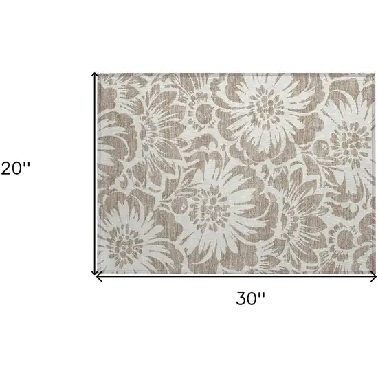 Taupe and Ivory Floral Washable Non Skid Indoor Outdoor Area Rug Photo 3