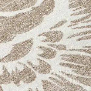 Photo of Taupe and Ivory Floral Washable Non Skid Indoor Outdoor Area Rug