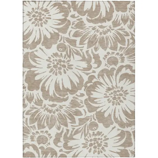 Taupe and Ivory Floral Washable Non Skid Indoor Outdoor Area Rug Photo 1