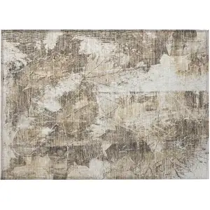 Photo of Taupe and Ivory Floral Washable Non Skid Indoor Outdoor Area Rug