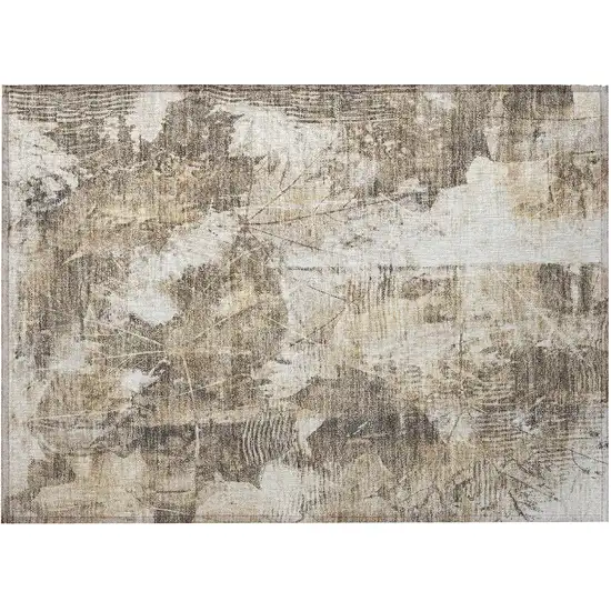 Taupe and Ivory Floral Washable Non Skid Indoor Outdoor Area Rug Photo 5