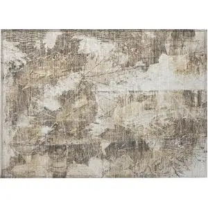 Photo of Taupe and Ivory Floral Washable Non Skid Indoor Outdoor Area Rug