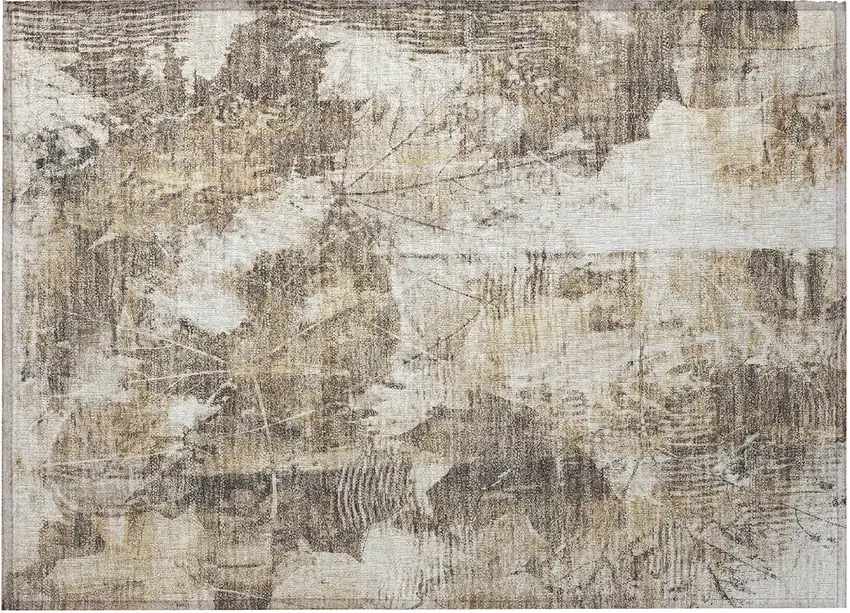 Taupe and Ivory Floral Washable Non Skid Indoor Outdoor Area Rug Photo 4