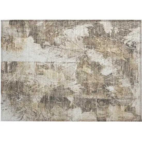 Taupe and Ivory Floral Washable Non Skid Indoor Outdoor Area Rug Photo 2