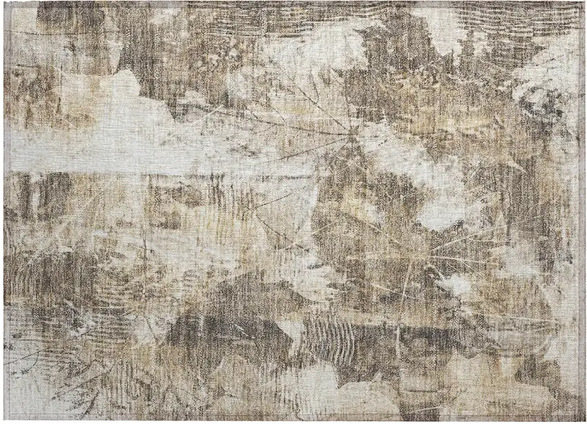 Taupe and Ivory Floral Washable Non Skid Indoor Outdoor Area Rug Photo 2