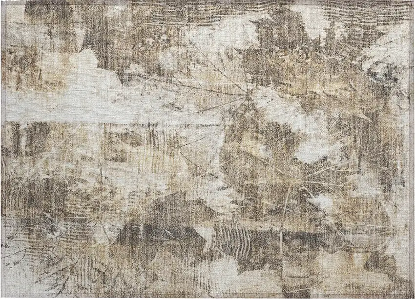 Taupe and Ivory Floral Washable Non Skid Indoor Outdoor Area Rug Photo 2