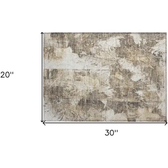 Taupe and Ivory Floral Washable Non Skid Indoor Outdoor Area Rug Photo 3