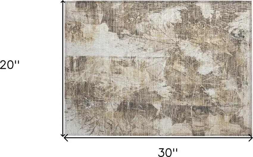 Taupe and Ivory Floral Washable Non Skid Indoor Outdoor Area Rug Photo 3