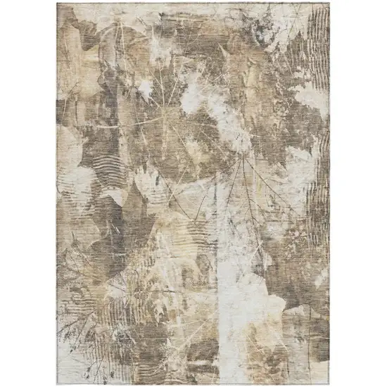 Taupe and Ivory Floral Washable Non Skid Indoor Outdoor Area Rug Photo 4