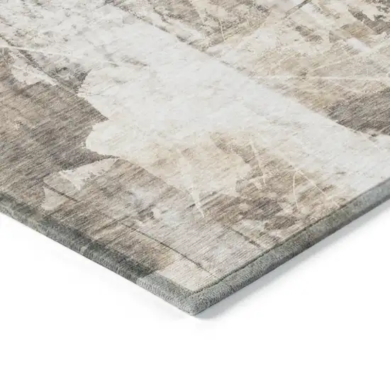 Taupe and Ivory Floral Washable Non Skid Indoor Outdoor Area Rug Photo 7