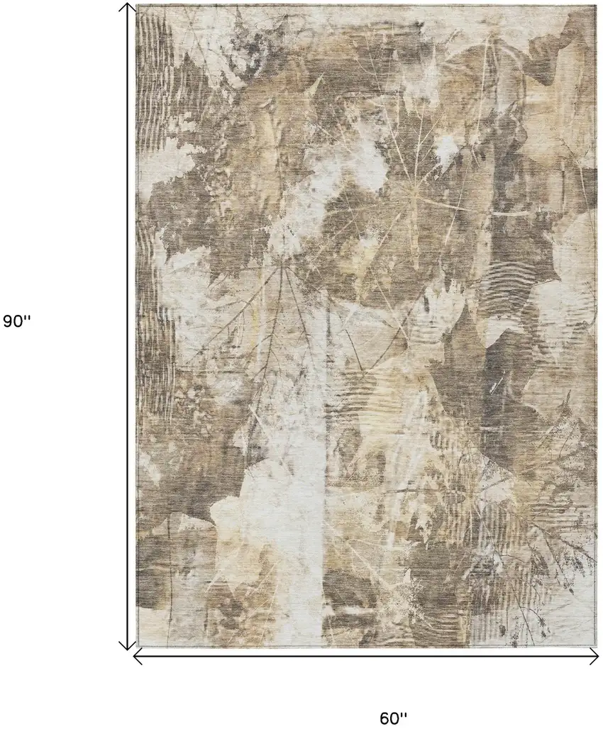 Taupe and Ivory Floral Washable Non Skid Indoor Outdoor Area Rug Photo 3