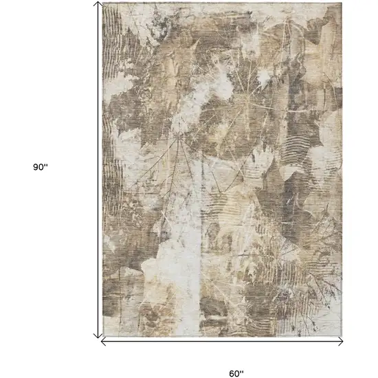Taupe and Ivory Floral Washable Non Skid Indoor Outdoor Area Rug Photo 3
