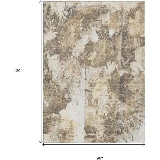 Taupe and Ivory Floral Washable Non Skid Indoor Outdoor Area Rug Photo 3