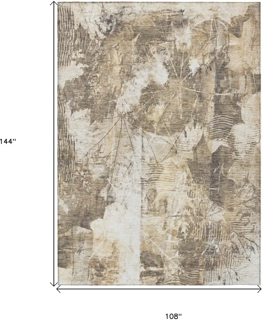 Taupe and Ivory Floral Washable Non Skid Indoor Outdoor Area Rug Photo 3