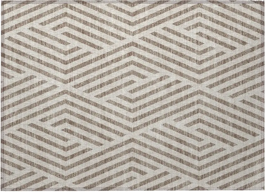 Taupe and Ivory Geometric Washable Non Skid Indoor Outdoor Area Rug Photo 5