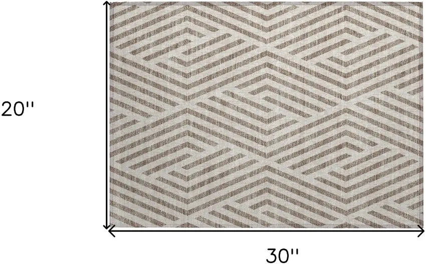 Taupe and Ivory Geometric Washable Non Skid Indoor Outdoor Area Rug Photo 3