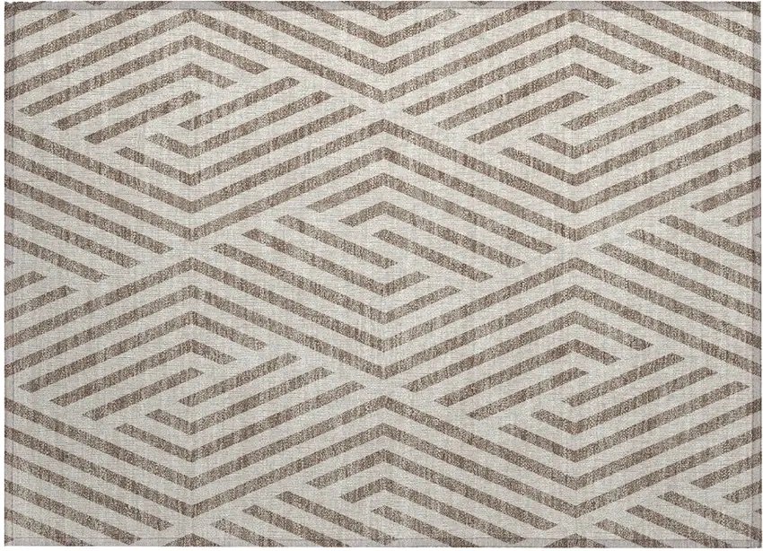 Taupe and Ivory Geometric Washable Non Skid Indoor Outdoor Area Rug Photo 2