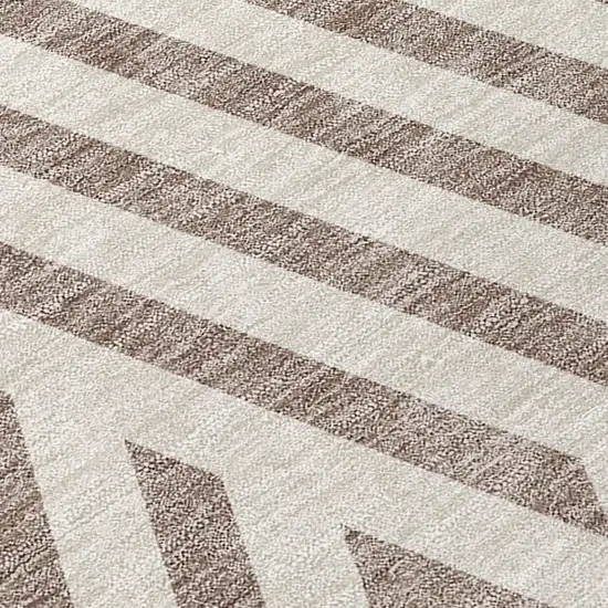 Taupe and Ivory Geometric Washable Non Skid Indoor Outdoor Area Rug Photo 8