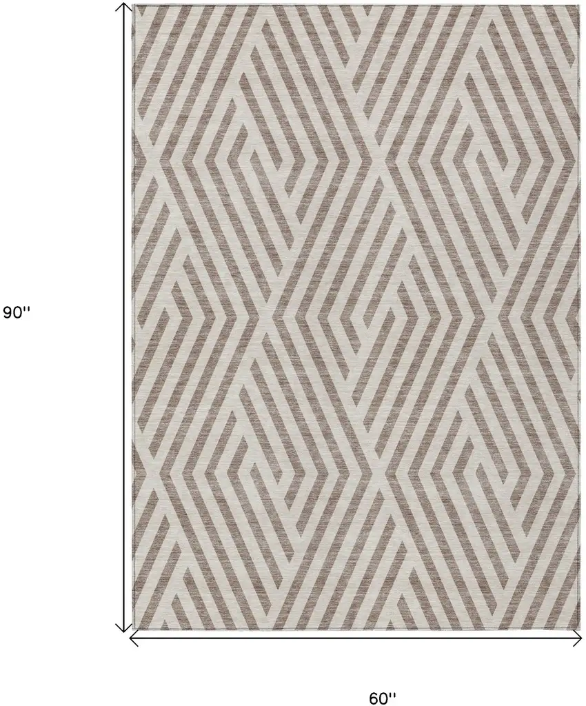 Taupe and Ivory Geometric Washable Non Skid Indoor Outdoor Area Rug Photo 7