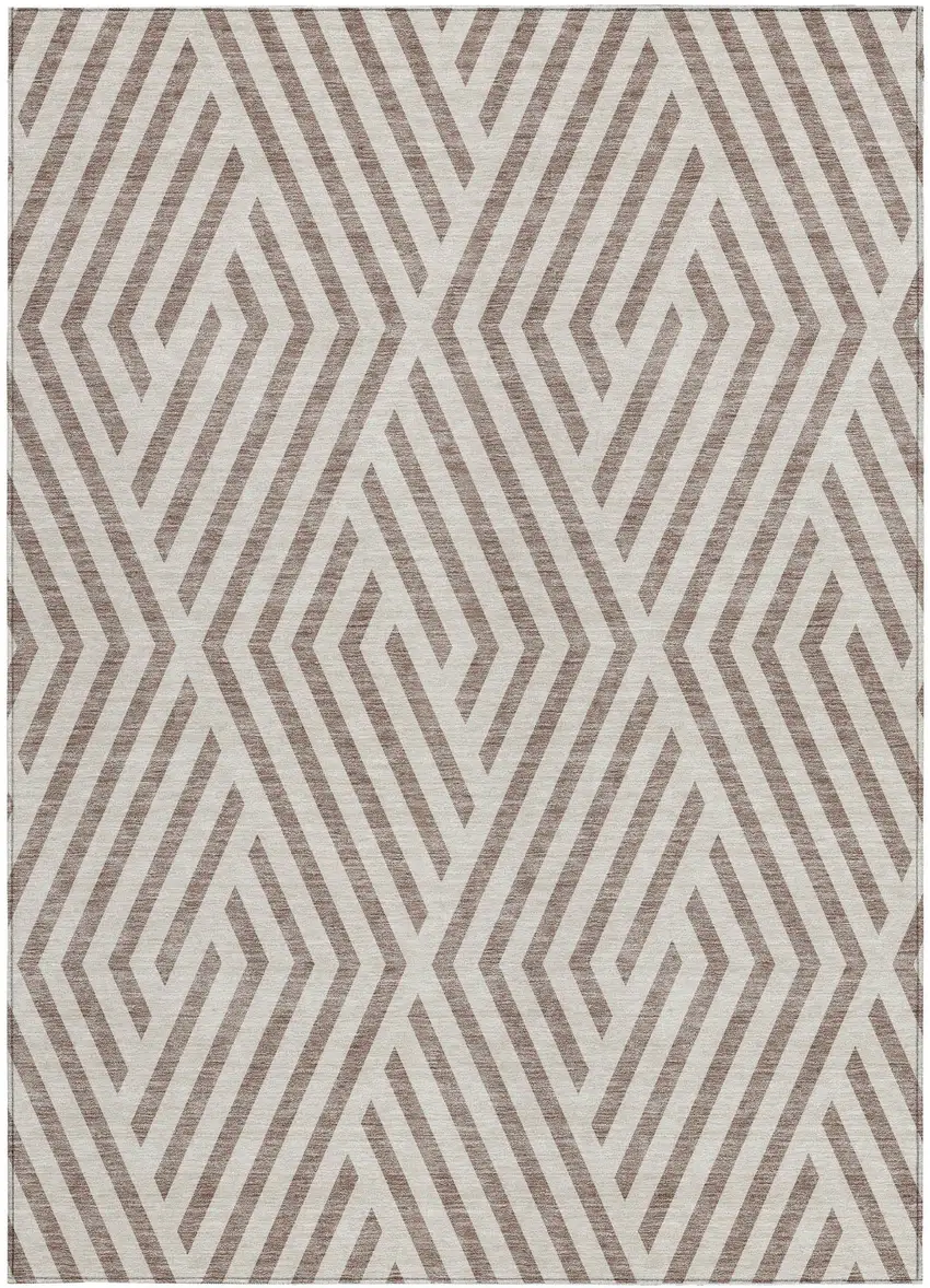 Taupe and Ivory Geometric Washable Non Skid Indoor Outdoor Area Rug Photo 5