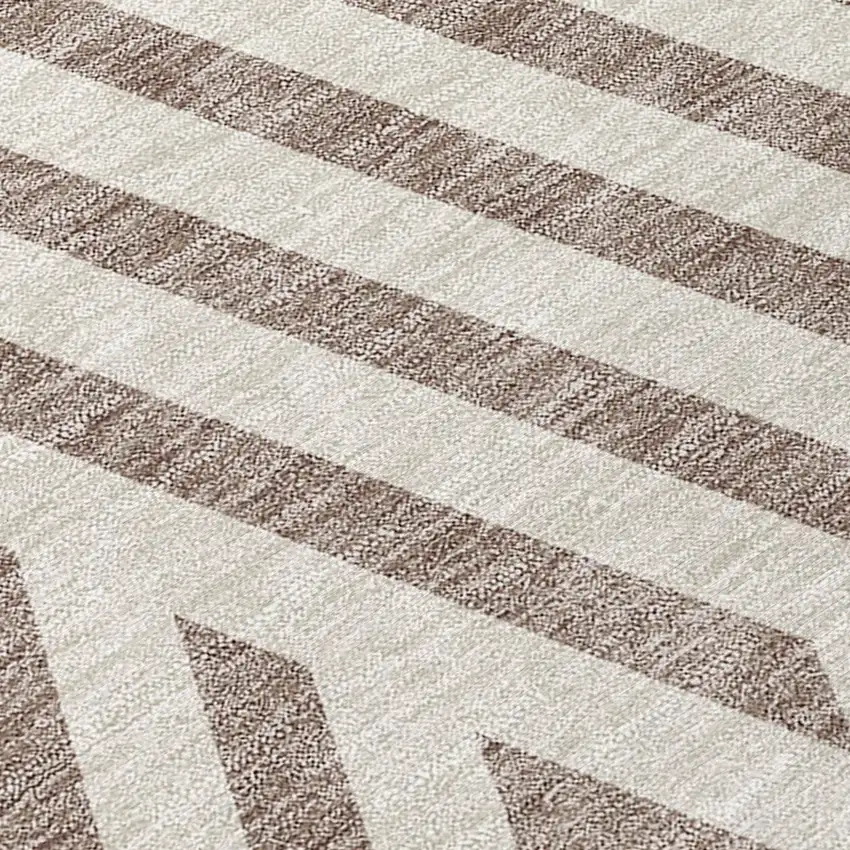 Taupe and Ivory Geometric Washable Non Skid Indoor Outdoor Area Rug Photo 8