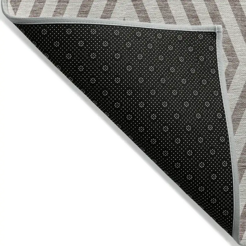 Taupe and Ivory Geometric Washable Non Skid Indoor Outdoor Area Rug Photo 6