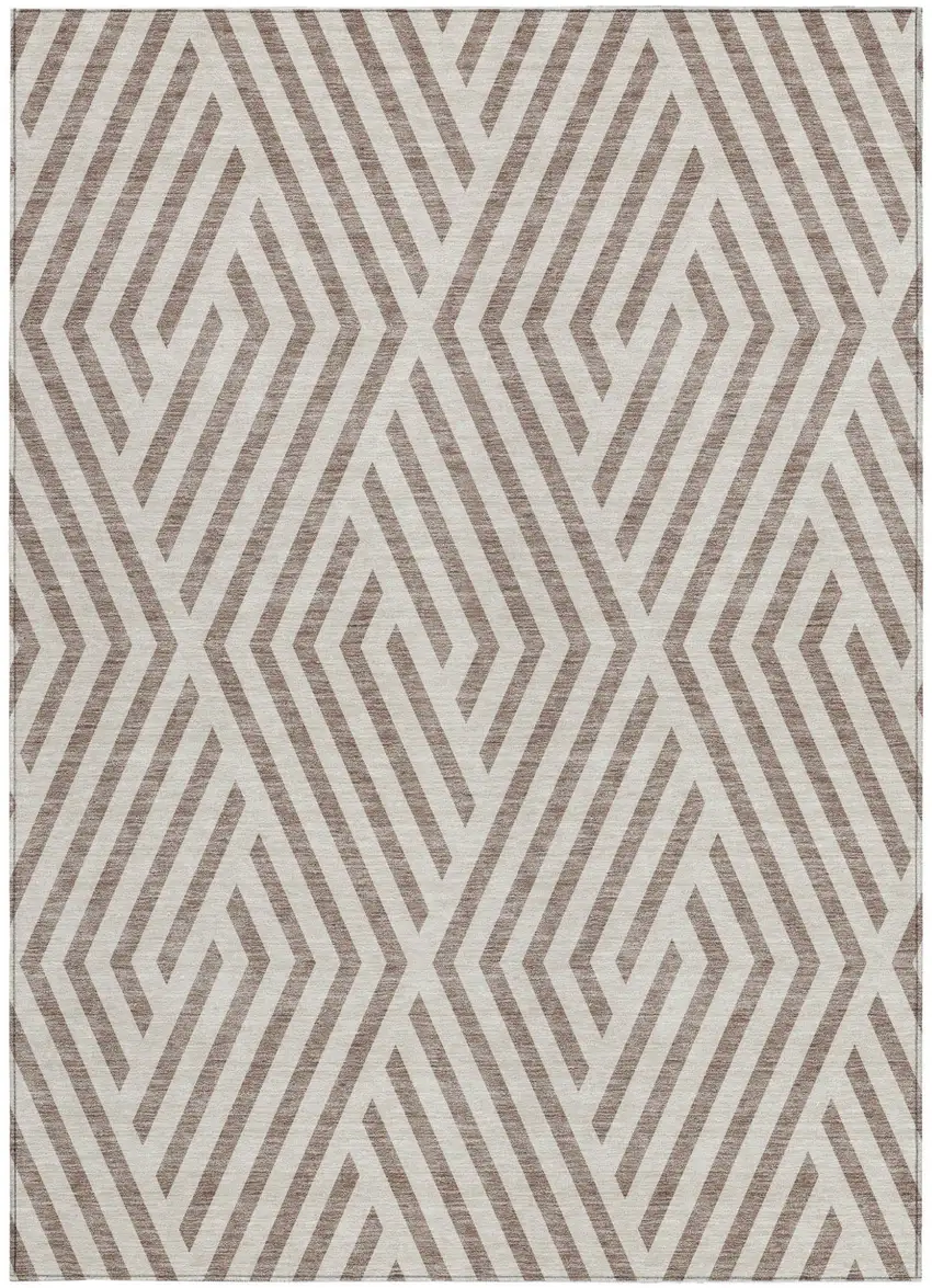 Taupe and Ivory Geometric Washable Non Skid Indoor Outdoor Area Rug Photo 5