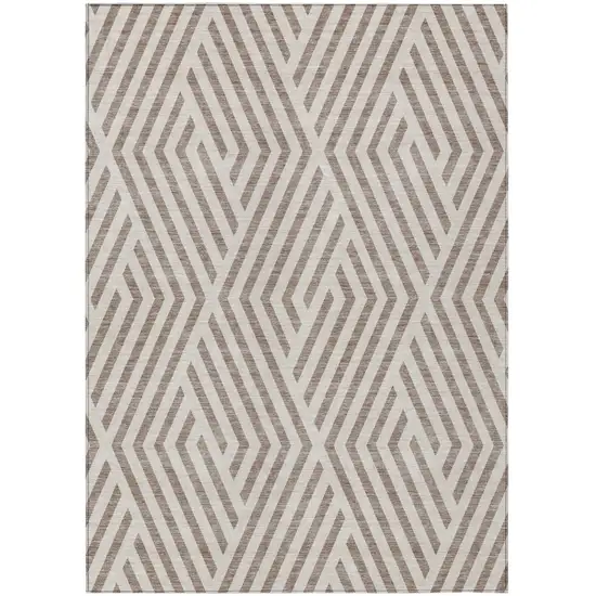 Taupe and Ivory Geometric Washable Non Skid Indoor Outdoor Area Rug Photo 2