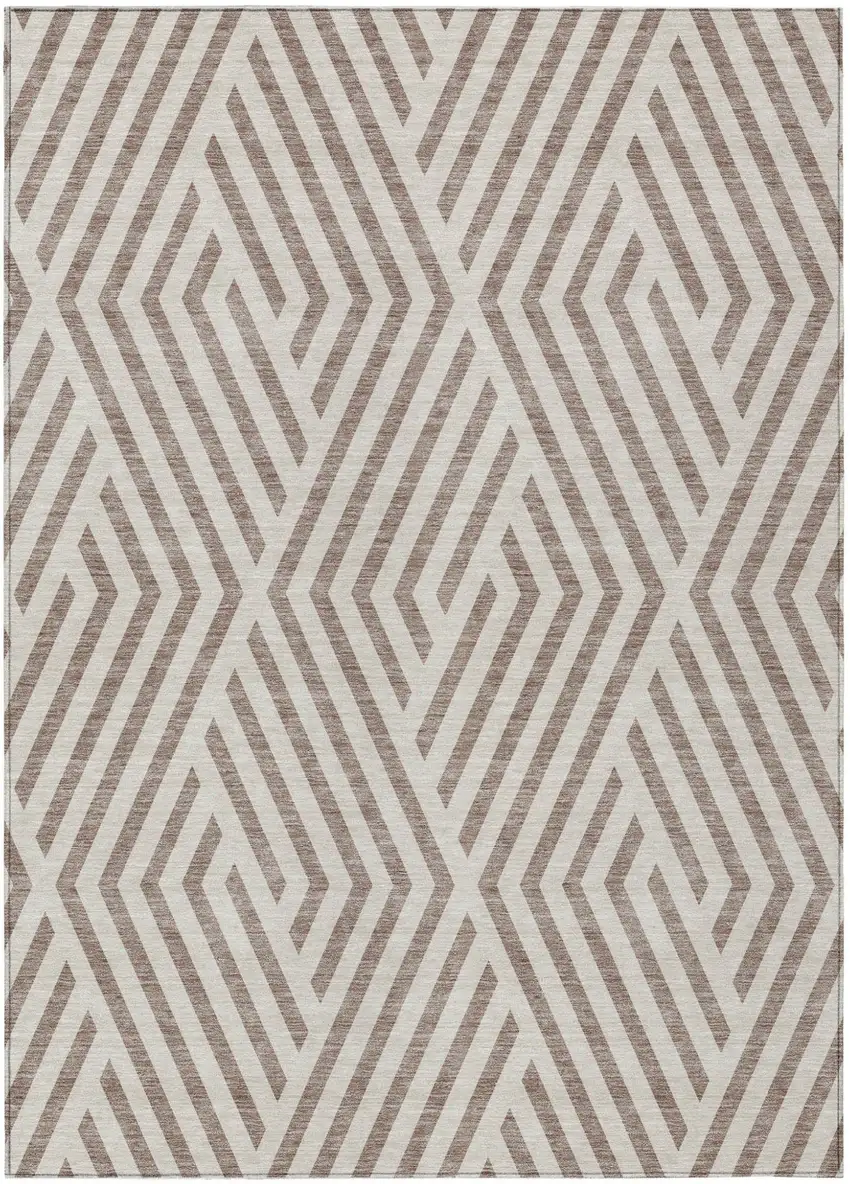 Taupe and Ivory Geometric Washable Non Skid Indoor Outdoor Area Rug Photo 2