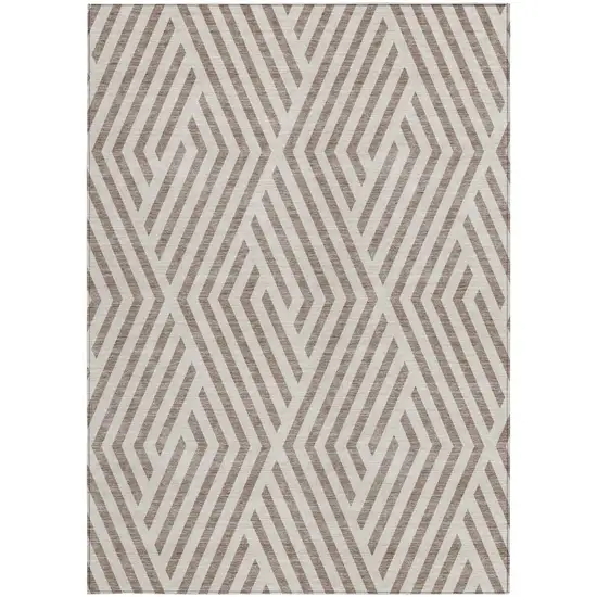 Taupe and Ivory Geometric Washable Non Skid Indoor Outdoor Area Rug Photo 3