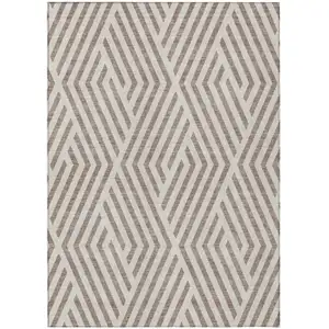 Photo of Taupe and Ivory Geometric Washable Non Skid Indoor Outdoor Area Rug