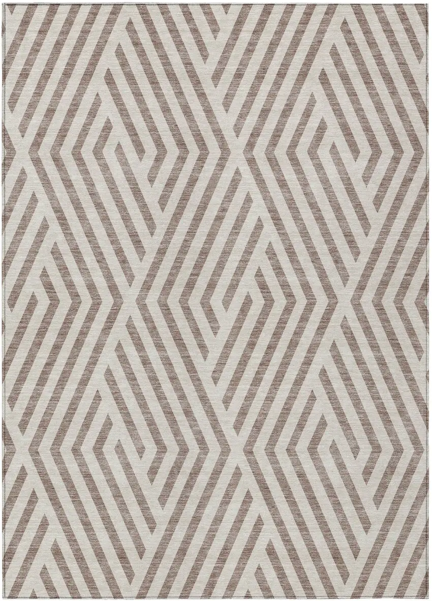 Taupe and Ivory Geometric Washable Non Skid Indoor Outdoor Area Rug Photo 2