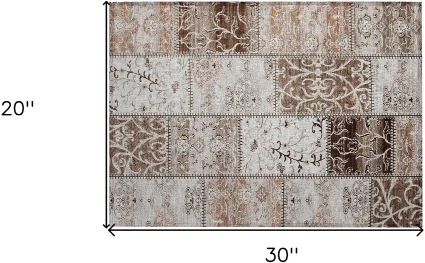 Taupe and Ivory Patchwork Washable Non Skid Indoor Outdoor Area Rug Photo 3