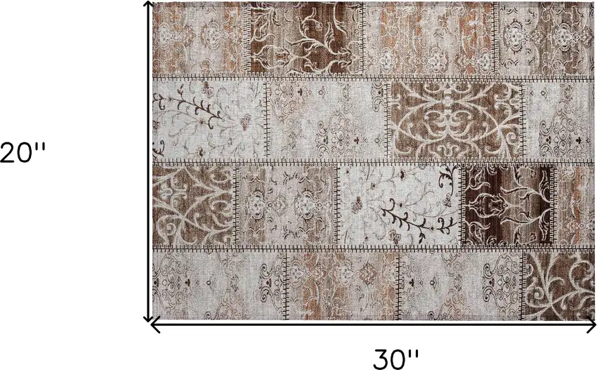 Taupe and Ivory Patchwork Washable Non Skid Indoor Outdoor Area Rug Photo 3