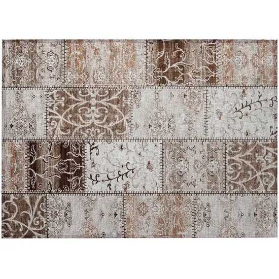 Taupe and Ivory Patchwork Washable Non Skid Indoor Outdoor Area Rug Photo 4