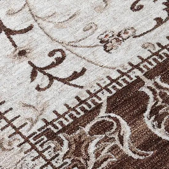 Taupe and Ivory Patchwork Washable Non Skid Indoor Outdoor Area Rug Photo 8
