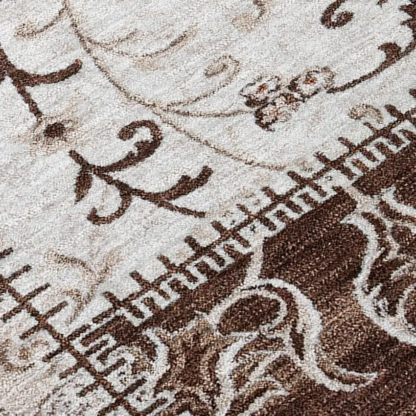 Taupe and Ivory Patchwork Washable Non Skid Indoor Outdoor Area Rug Photo 8