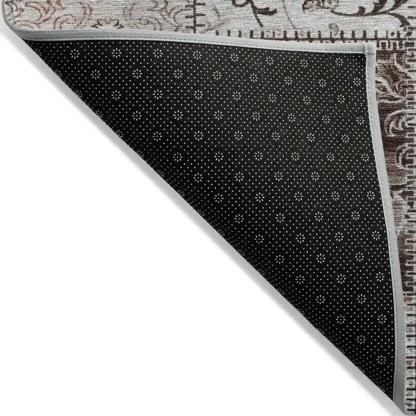 Taupe and Ivory Patchwork Washable Non Skid Indoor Outdoor Area Rug Photo 6